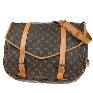 LOUIS VUITTON Logo Saumur 43 Shoulder Bag Monogram Leather Brown M42252 98MA210